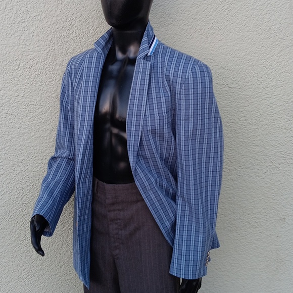TAILORBYRD COLLECTION MEN'S 98% COTTON CHECK  SUMMER BLAZER - Picture 7 of 17